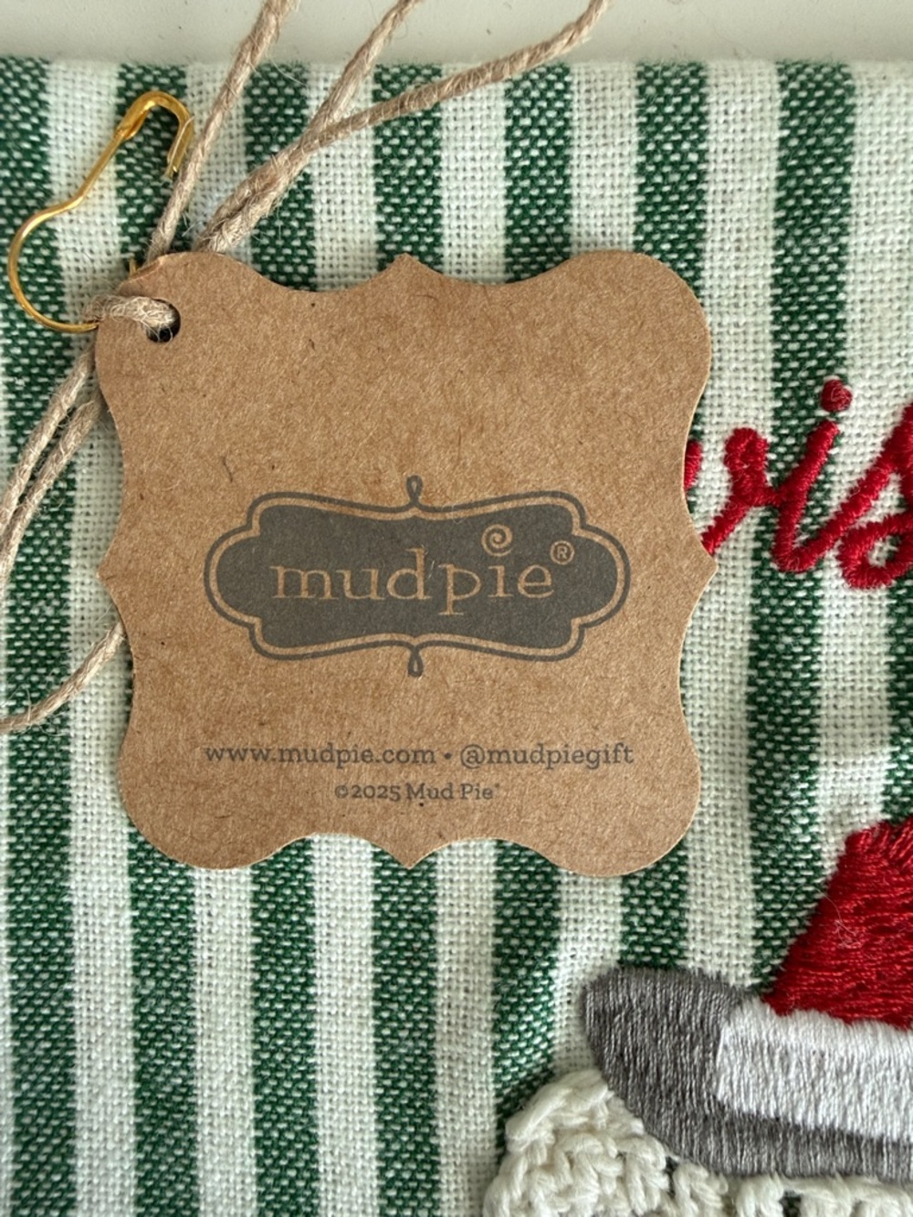 Mud Pie Green & White Striped Holiday Cow Towel with Red Accents - Picture 3 of 6